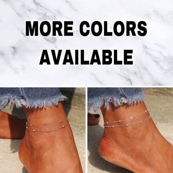 🔴𝟭𝟬/$𝟮𝟱🔴NEW 2 Layered Beaded Silver Chain Anklet - Picture 6 of 8